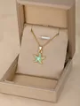 Ocean style light blue starfish pendant necklace with golden chain in a gift box - Starfish-Green