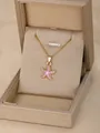Golden starfish pendant necklace with pink enamel detail in premium gift box - Starfish-Purple