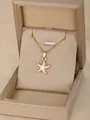 Chic gold starfish necklace with white enamel in a premium golden gift box - Starfish-White