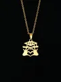 Collana di laurea 2024 dorata con ciondolo a tocco e mani che formano un cuore - Stile Mani Cuore Tocco 2024 (71-Gold)