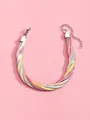 Three-tone twisted flat snake chain bracelet with gold, silver, and rainbow finishes - Tri-Color Twisted Snake Style (SL60015-Rainbow) / Colorful