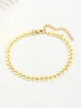 Minimalist gold leaf fringe bracelet in stainless steel with adjustable lobster clasp - Gold Leaf Shape Style (SL60047-Gold) / Gold