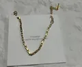 Golden rectangular link bracelet in bohemian style with adjustable lobster clasp and tag - Rectangular Link Style (SL60046-Gold) / Gold