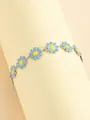 Charming blue and yellow daisy flower link bracelet with silver base on display - Blue Daisy Style (SL60052-Blue) / Blue