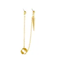Detail of gold chain earring set featuring spherical studs, tapered cone and ear cuff - Golden Punk Spiked Chain