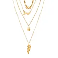 Ensemble de colliers dorés multicouches avec pendentif Angel, cadenas et motifs flammes - 01 Or KC