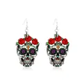 Suikerschedel oorbellen met rode rozen en bloemendetails voor Halloween sieraden - Schedelvorm