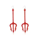 Sparkling red glitter devil trident earrings with silver hooks for Halloween parties - 04 Red Trident Earrings