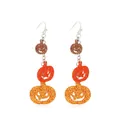 Three-tier Halloween pumpkin drop earrings with glitter finish in brown red and orange - 05 Pumpkin Pendant Earrings