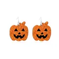 Sparkly orange pumpkin Jack-o'-lantern drop earrings with silver metal hooks for Halloween - 07 Pumpkin Smile Face Earrings