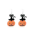 Halloween drop earrings featuring a black cat on a pumpkin with vivid orange enamel - 10 Black Cat Pumpkin Style