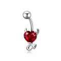 Piercing para ombligo de corazón rojo con cuernos de diablo y cola en acero plata - Plata Circonita Roja (03)