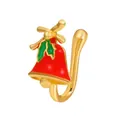 Christmas U-shaped nose ring with red bell and green enamel in gold plated finish - 03 KC Gold Bell