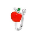 U-shaped non-piercing silver nose clip featuring a glossy red Christmas apple charm - 06 Antique Silver Apple