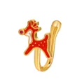 U-shaped non-piercing reindeer nose ring with red enamel and pink gem detail - 07 KC Gold Reindeer