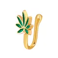 U-shaped non-pierced gold nose clip with green enamel marijuana leaf design - Gold Leaf (5900)