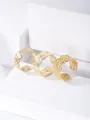 Three-piece set of adjustable gold rings with varied textures and layered wire design - Gold Three Texture Rings Collection (W10-JZ5436-GD)