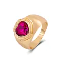 Elegante anillo de cóctel bañado en oro con gema de corazón fucsia y diseño de ondas suaves - Talla única / Estilo Corazón de Circonia Púrpura 06