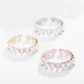 Three heart-shaped adjustable rings in silver, gold, and rose gold with zircon stones - Gold Heart-Cut Rhinestone Style (JZ63-TJZ0158-GD)
