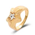 Anillo de estrella geométrico dorado multicapa con un cristal de circonita brillante - Talla única / Estilo Oro KC de 13 Estrellas