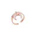 Rose gold adjustable open ring with sparkling moon pendant and star charm detail - Rose Gold Star Moon Rhinestone Pendant Style (JZ40-RS07-RG)