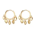Elegantes pendientes de aro dorados con múltiples colgantes de corazón y acabado pulido - Estilo Colgante de Varios Corazones (E19) / Dorado