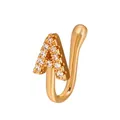 Gold plated U-shape non-pierced nose clip with letter A and zircon stones - Gold Letter A (A-621)