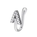 Silver U-shaped non-piercing nose ring with letter A and shimmering zircon inlay - Silver Letter A (A-622)