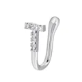 Silver U-shaped non-piercing nose clip featuring pave zircon letter T design - Silver Letter T (A-626)