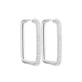 Pendientes de aro rectangulares plateados con circonitas cúbicas transparentes - Estilo Zirconia Rectangular de Mosaico (E23) / Plateado