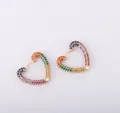 Pendientes de aro con corazón de circonita arcoíris en acabado dorado mujer - Estilo Corazón de Pavé (E25-Base Dorada) / Multicolor