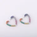 Pendientes de aro corazón arcoíris con circonitas de colores en acabado plata - Estilo Corazón de Pavé (E25-Base Plateada) / Multicolor