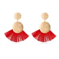 Bohemian gold hammered metal disc earrings with vibrant red fan-shaped silk tassels - Large Fan Tassel Style / Large Red Style