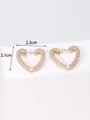 Pendientes de aro con forma de corazón dorado y circonitas brillantes, ancho 2,3 cm - Estilo Corazón de Pavé (E25) / Dorado