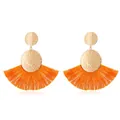Bohemian gold hammered metal earrings with vibrant orange silk fan tassels - Large Fan Tassel Style / Large Orange Style