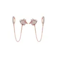 Orecchini a perno con coccinella in oro rosa, catenella e zirconi scintillanti - Orecchino a Catena Coccinella con Zirconi / E255-Oro Rosa