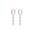 Orecchini a cerchio in oro rosa con diamanti frontali e tre pendenti in cristallo - Orecchino a Cerchio con Pendente / E257-Oro Rosa