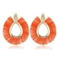Exaggerated bohemian fan tassel earrings in vibrant orange and gold metallic finish - Hollow Teardrop Tassel Style