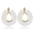 Bohemian gold teardrop earrings with white silk fringes and hollow geometric design - Hollow Teardrop Tassel Style / Teardrop Off-White Style