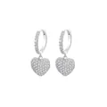 Orecchini a cuore in argento scintillante con pavé di cristalli bianchi brillanti - Chiusura Orecchio Pendente Cuore con Zirconi / E268-Argento