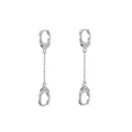 Pendientes de esposas en plata con circonitas brillantes y cadenas largas finas - Estilo de Cadena con Diseño de Esposas (E212) / Plateado