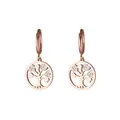 Orecchini a cerchio in oro rosa con albero della vita, foglie a cuore e zirconi - Cerchio Vuoto Cuore Albero della Vita / E275-Oro Rosa