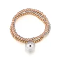 Dreiteiliges Perlenarmband-Set in Roségold, Gold und Silber mit großem Silberkugel-Anhänger - Gemischt Dreifarbig Großer Ball Stil (S87-SL05735-MX)