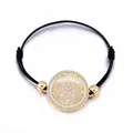 Verstellbares schwarzes Kordelarmband mit goldenem Blumenanhänger und Glitzersteinen - Gold Hohles Muster Stil (S105-SL04486-GD)