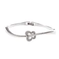 Polished silver heart bracelet with sparkling zircon inlay and secure clasp closure - Silver Hollow Heart Style (3015)