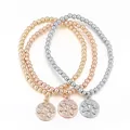 Drei Perlenarmbänder in Gold, Silber und Roségold mit Lebensbaum-Anhängern - Gemischt Dreifarbig Lebensbaum Stil (S80-SL05026-MX)