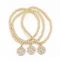 Dreiteiliges goldenes Perlenarmband-Set mit funkelnden Lebensbaum-Anhängern für Damen und Herren - Gold Lebensbaum Stil (S80-SL05026-GD)