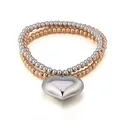 Drelagiges Perlenarmband in Silber, Gold und Roségold mit poliertem Herzanhänger - Gemischt Dreifarbig 3D Herz Stil (S78-SL04650-MX)