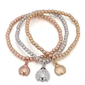 Dreiteiliges Perlenarmband-Set in Gold, Silber und Roségold mit Käfer-Anhängern - Gemischt Dreifarbig Käfer Stil (S77-SL04265-MX)