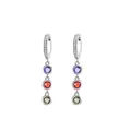 Orecchini a goccia argento con gemme multicolori rotonde viola rosse e verdi lineari - Stile Pendente Gemma Rotonda Tricolore (E257) / E257-Colore Argento